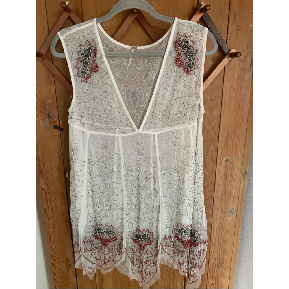 Free People Deep Sleep white tulle beaded and sequined mini slip dress NWOT